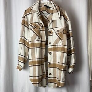 Love Tree Plaid Shacket in Camel and Cream